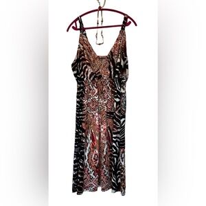 👗Plus size dress, animal print, rich colors full elastic bust- dress knee